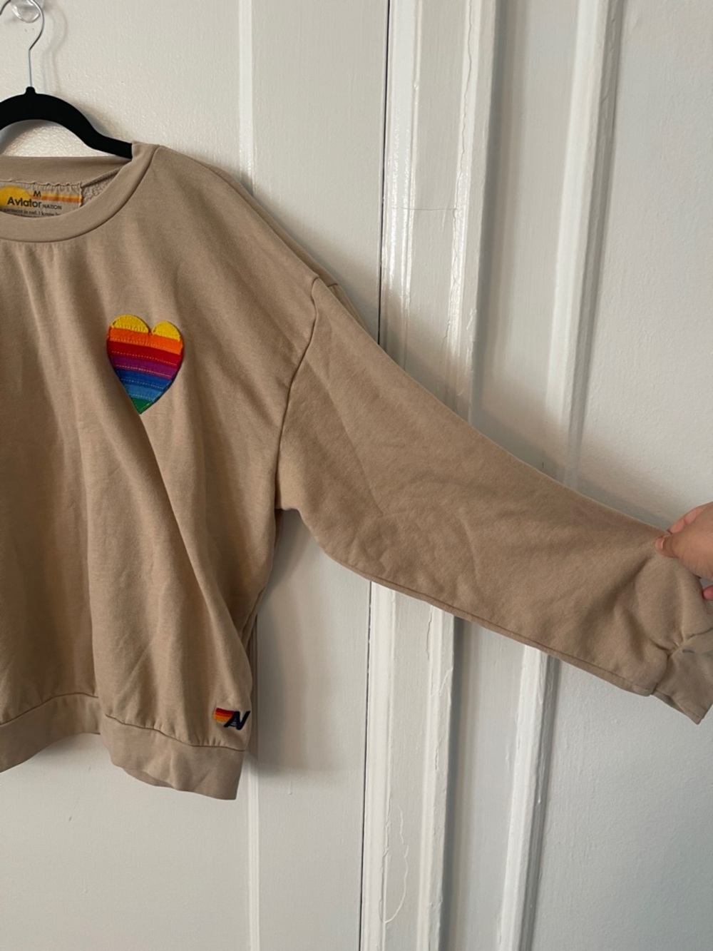 Aviator Nation Beige Sweatshirt with Rainbow Heart Patch - Picture 4 of 10